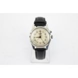 Vintage Gents c.1950/1960's Vulcain cricket alarm wristwatch Inc. alarm, black leather replacement