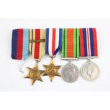 WW2 MEDALS On Pin Bar Inc France & Germany Sat, Africa w/ 8th Army Clasp In vintage condition