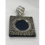 Silver photo frame and silver napkin ring, overall good antique condition