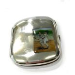 Silver hallmarked cigarette case with enamel tennis scene, overall good antique condition.,