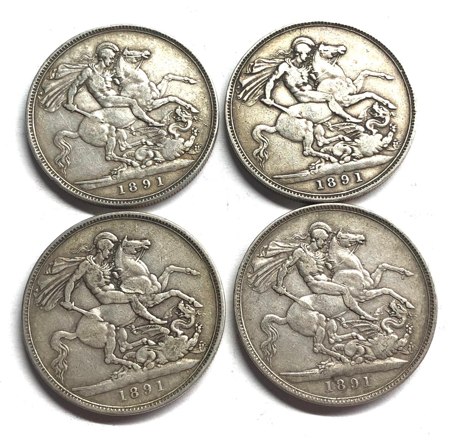 4 victorian silver crowns, as shown grade