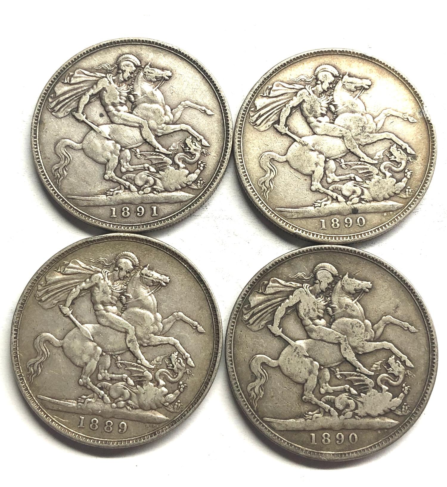 4 victorian silver crowns, condition as shown