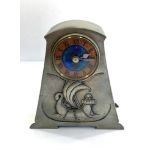Vintage Liberty and Co Tudric Pewter mantel clock, original key, boat design on front