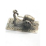 vintage dutch silver miniature man pushing barrel cart measure approx 5.4 cm wide dutch silver