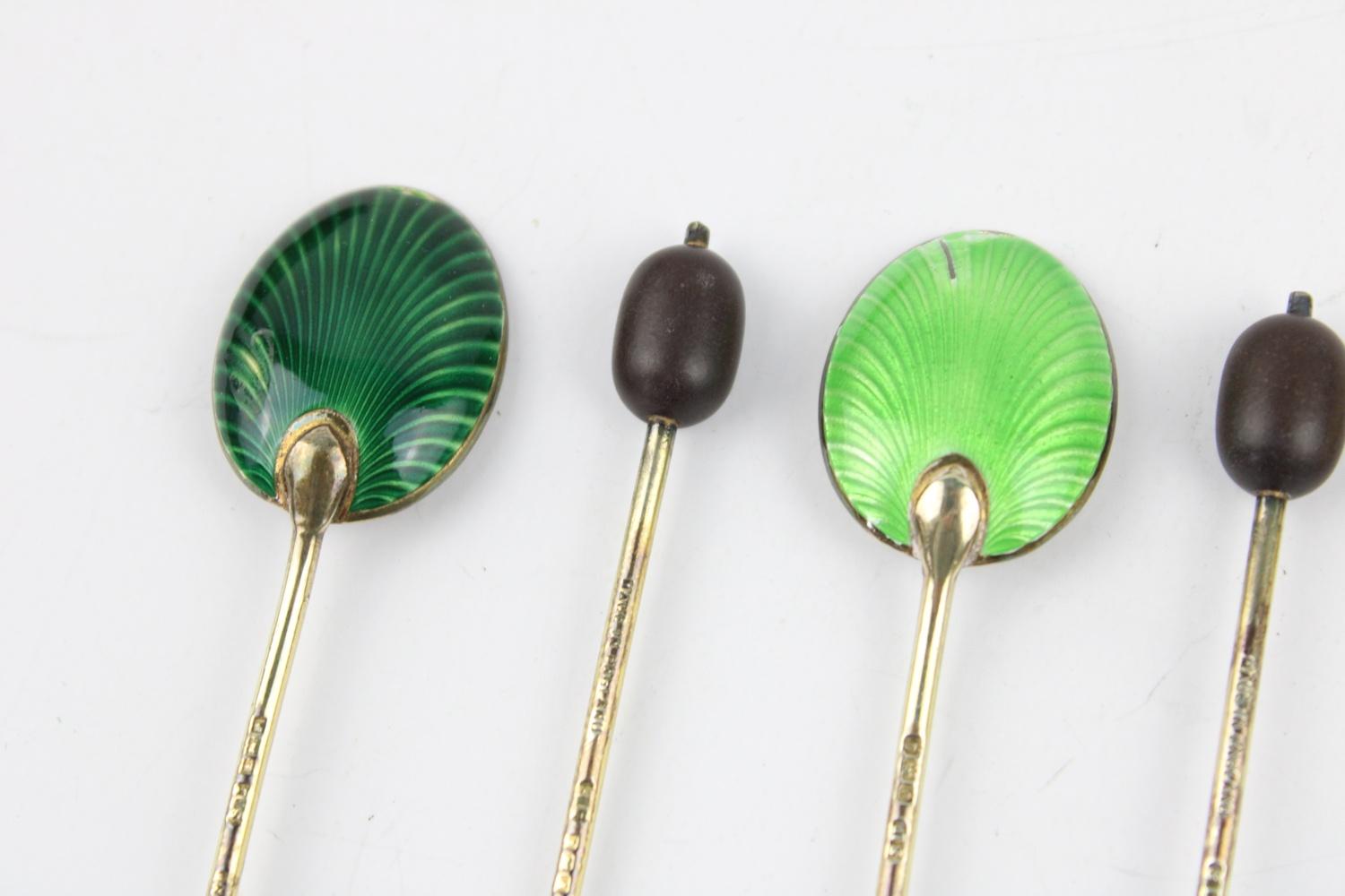 Vintage Hallmarked .925 silver coffee Spoons w/ enamel, coffee bean finials, associated case - Image 4 of 9