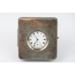 Antique / Vintage Travel Bedside pocket watch in hallmarked .925 sterling silver & leather case