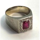 Fine Ruby and Diamond ring large central ruby set in white gold ruby measures approx 7.5mm by 6mm