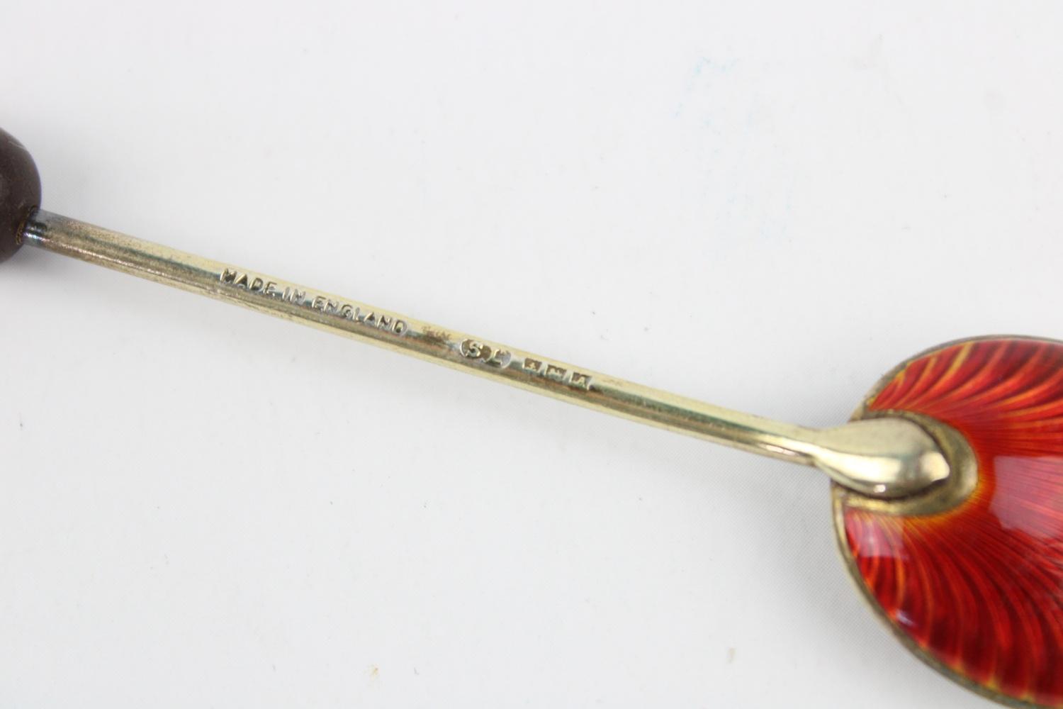 Vintage Hallmarked .925 silver coffee Spoons w/ enamel, coffee bean finials, associated case - Image 8 of 9