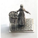 vintage dutch silver miniature girl with basket measure approx 3.4cm wide dutch silver hallmarks,
