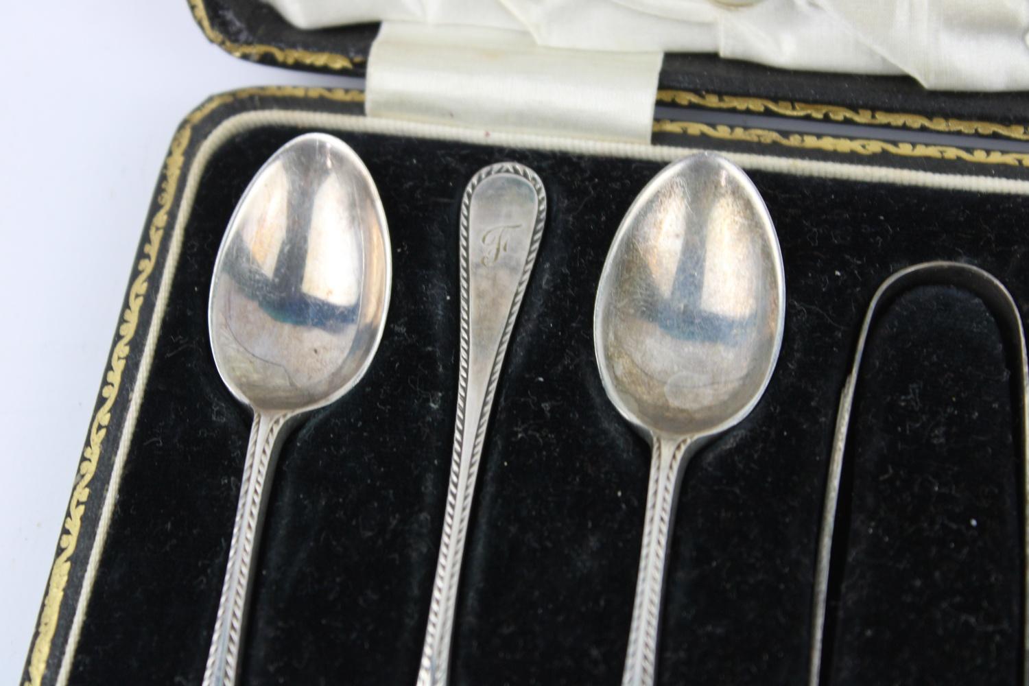 Antique Hallmarked 1916 Sheffield silver teaspoons with sugar tongs maker - Joseph Rodgers & Sons - Image 3 of 9