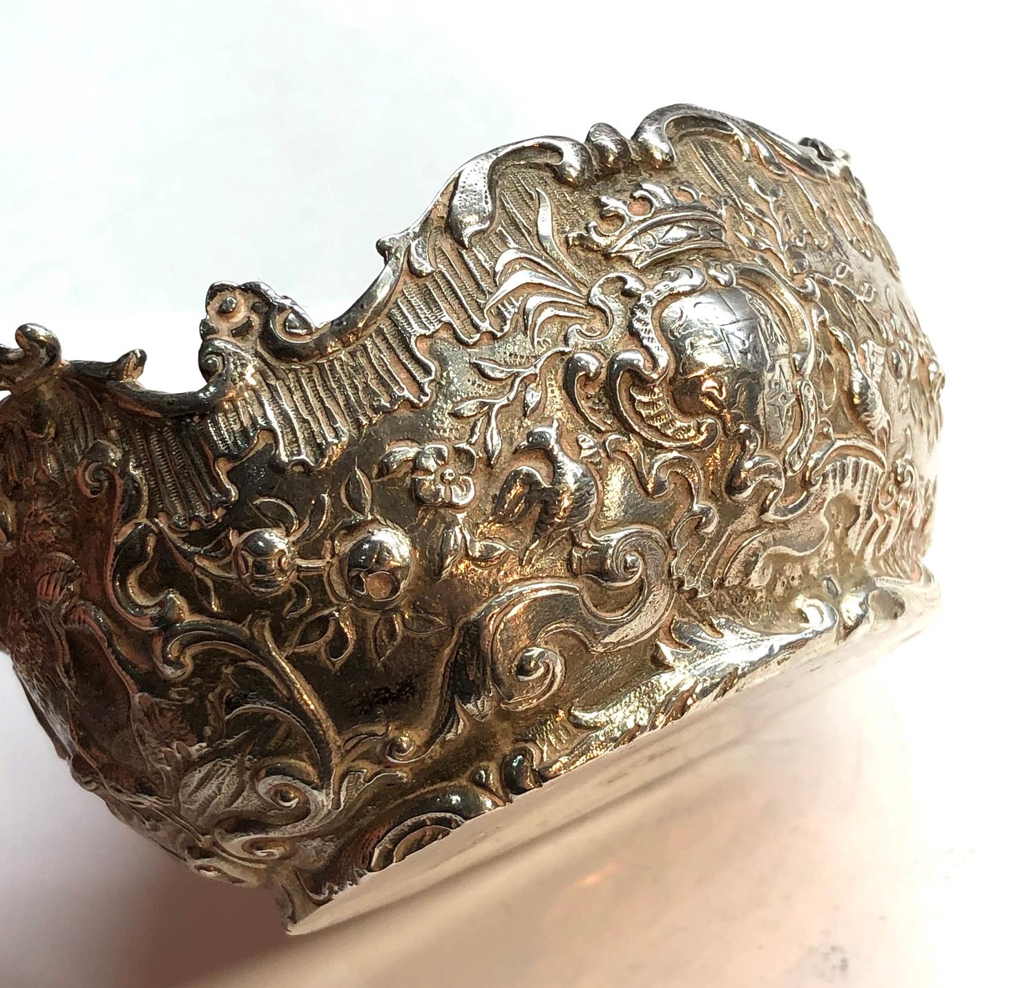 Antique continental and English silver bowl fine embossed decoration London silver and another - Image 4 of 7