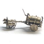 vintage dutch silver miniature ox pulling barrel cart with driver measure approx 9cm wide dutch