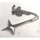 Designer Ivan Tarratt modernist silver pendant and chain ,pendant measures approx 8cm by 4cm chain