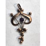Antique 9ct gold and amethyst pendant measures approx 3.4cm drop hallmarked on back 9ct in good