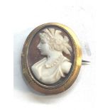 Small gold mounted cameo brooch measures approx 29mm by 23mm good condition age related marks and