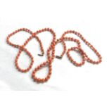 Gold clasp vintage graduated coral bead necklace small beads measure approx 5mm dia to mm dia length