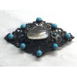 Large Arts & Crafts Silver stone set & Turquoise Brooch by Zoltan White England in good condition