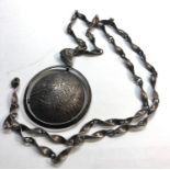 Unusual polish silver pendant and chain modernist design pendant measures approx 50mm dia chain 67cm