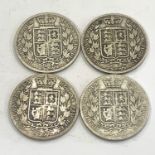 Selection 4 antique silver half crowns, total approximate weight 54g, please see image for grade and