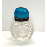 Antique silver and enamel scent / perfume bottle hallmarked 935s blue enamel top in good original