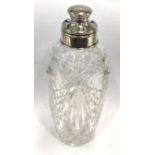 Cut glass and silver cocktail shaker, Birmingham 1927, hallmarked, overall good condition