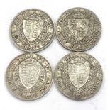 Selection of 4 silver half crowns, please see image for grade and condition, approximate total