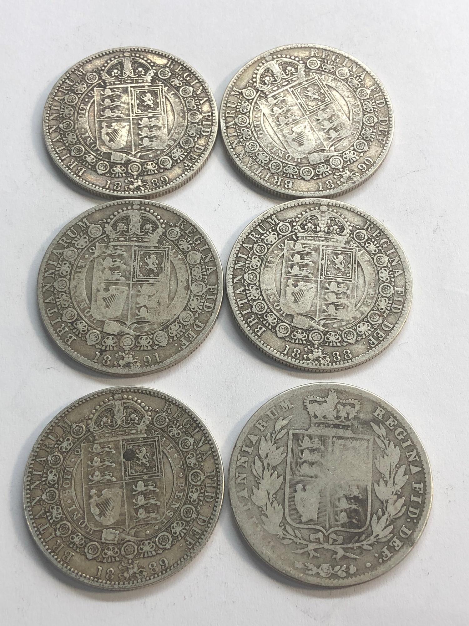 6 Victorian silver half crowns please see images for grade and condition - Image 2 of 2