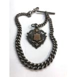 Antique chunky graduated silver Albert watch chain and fob hallmarked on every link measures