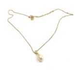 1970's Dior Pearl and Crystal Necklace, The pendant comprises a small clear crystal prong set in a