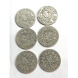 6 Victorian silver half crowns please see images for grade and condition