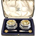 Pair of very fine octagonal silver salts London 1895, in case