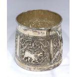 Indian silver mug, engraved weight 93g