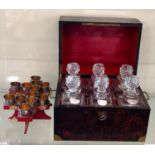 Fine Antique French liquor tantalus fitted with 6 cut glass decanters with mother of pearl labels