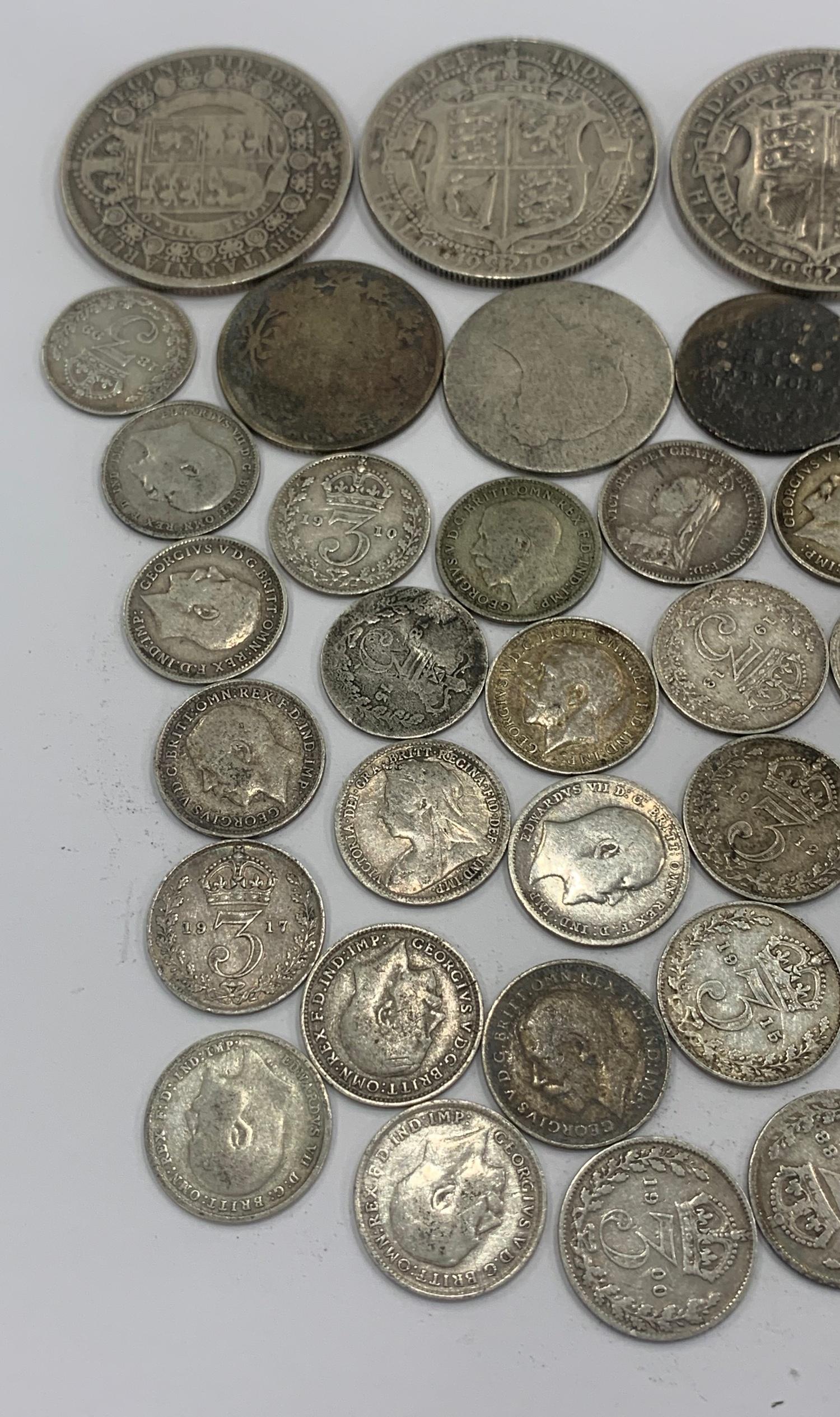 Selection miscellaneous silver coins, total approximate weight: 144g