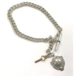 Antique silver Albert chain with fob, this item has been cleaned, total approximate weight 717g