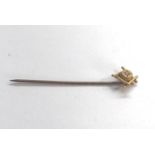 Small 9ct gold diamond stick pin measures approx 47mm long hallmarked 9ct with small diamond good