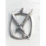 Sterling silver Magnus Maximus Modernist flying bird pendant measures approx 32mm by 23mm good