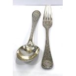 Engraved beaded spoon and fork weight 70g