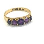 18ct gold amethyst ladies dress ring, some damage/chips to stones as seen in images, total