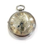 Antique gents hallmarked .925 sterling silver open faced fusee pocket watch key-wind working (No