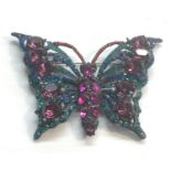 Large Thelma Deutsch Vintage Retro 50s 60s Blue Purple Crystal butterfly Brooch measures approx 10cm