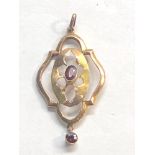 Antique 9ct gold garnet pendant measures approx 37mm drop age related marks and wear hallmarked