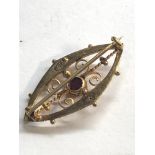 Antique 9ct gold stone set brooch measures approx 33mm wide 18mm good condition