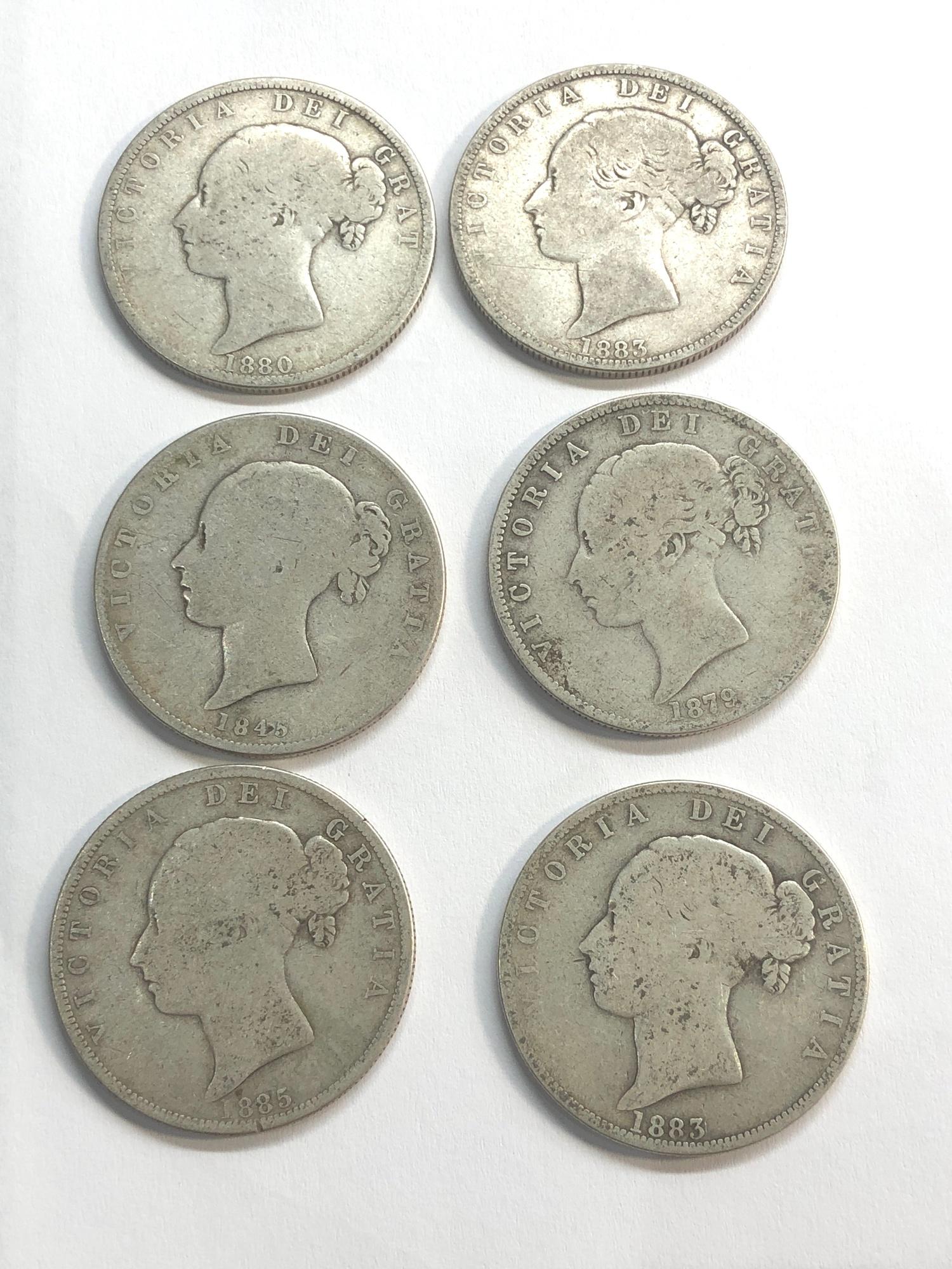 6 Victorian silver half crowns please see images for grade and condition - Image 2 of 2