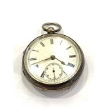 Vintage gents hallmarked .925 sterling silver open faced pocket watch key-wind working (No
