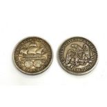 2 Antique silver USA half dollars 1893 worlds Columbian exposition Chicago and 1859 half dollar