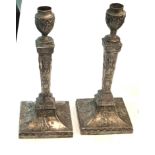 Pair of antique silver candle sticks, sheffield silver hallmarks, missing tops, height approx 27cm