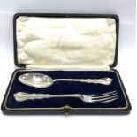 Silver spoon and fork set in box mint condition London 1923 weight 63g