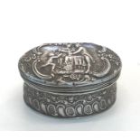 Antique continental embossed scene silver box import hallmark London silver other hallmarks to