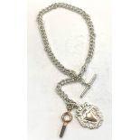 Antique silver Albert watch chain with fob, this piece has been cleaned, total approximate weight